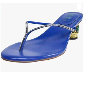 XYD Blue Thong Mid Heel Sandals Flip Flops Open Toe Daily Wearing Slippers Shoe